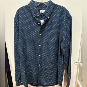GAP NEW long sleeve button front casual blue shirt mens size large white accents